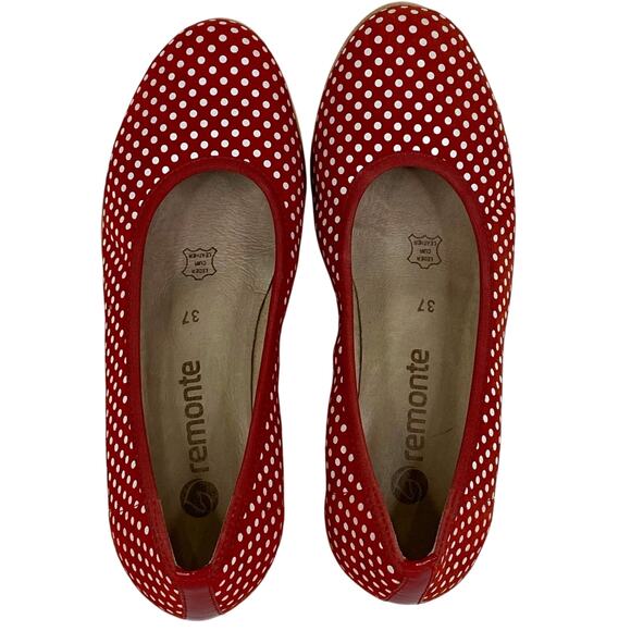 REMONTE Red Polka Dot Wedge Heels Womens US 6-6.5 Retro 50s Pin Up Rockabilly - Picture 5 of 11